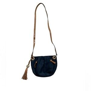 Vince Camuto Cris Black Nylon Brown Leather Crossbody Tassel Bag